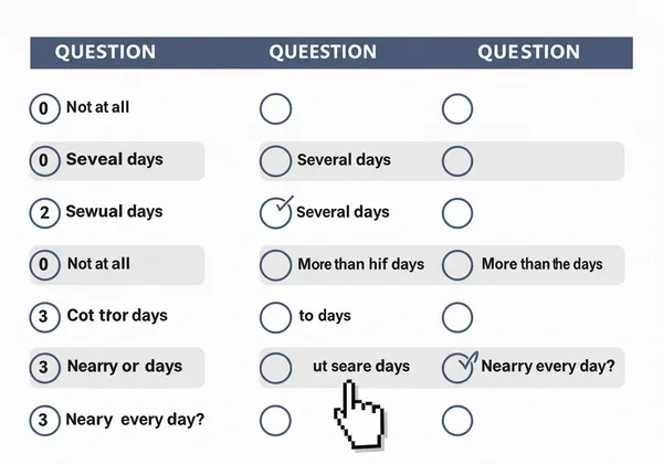 An example of a PHQ-9 questionnaire form with answer options