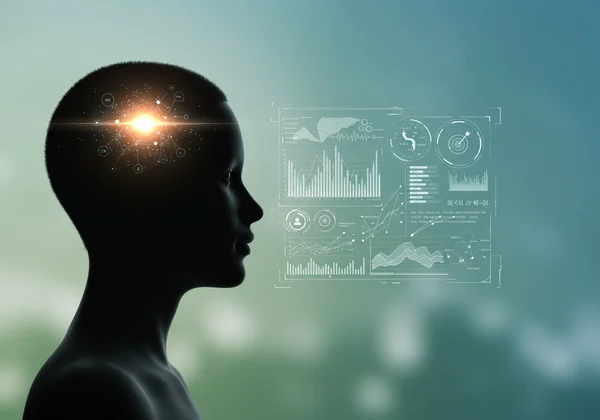 Person reflecting on their mental well-being with a digital interface