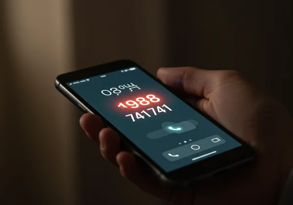 Telefono con numero di linea di assistenza per crisi, che enfatizza l'aiuto immediato
