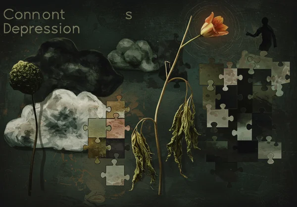 Abstract representation of various depression symptoms.