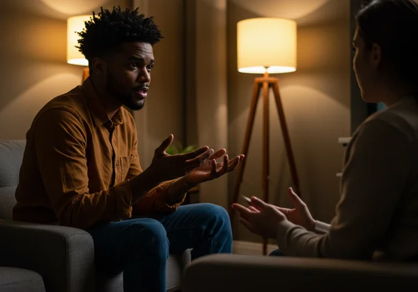 Two people having a supportive, empathetic conversation.