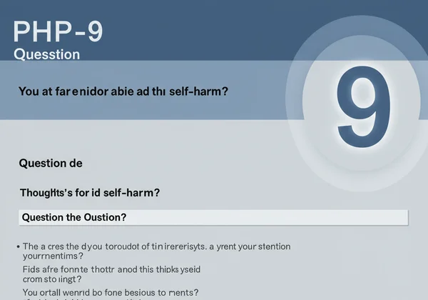 PHQ9 test screen emphasizing question 9 on self-harm.