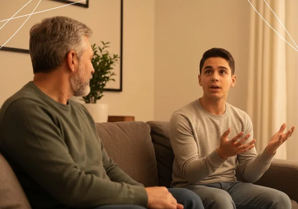 Two people having a supportive conversation about mental health