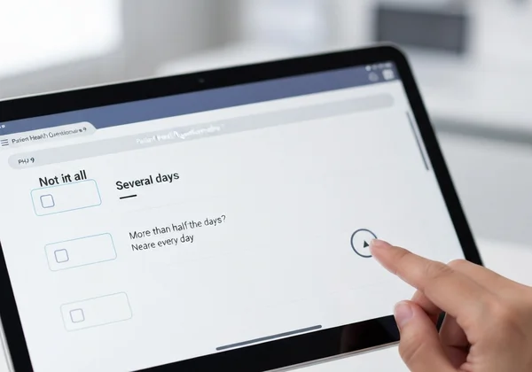 A digital interface of the PHQ-9 questionnaire being filled out